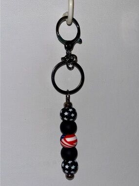 Patriotic Bead Keychain Key Holder - Black and Red/White/Blue